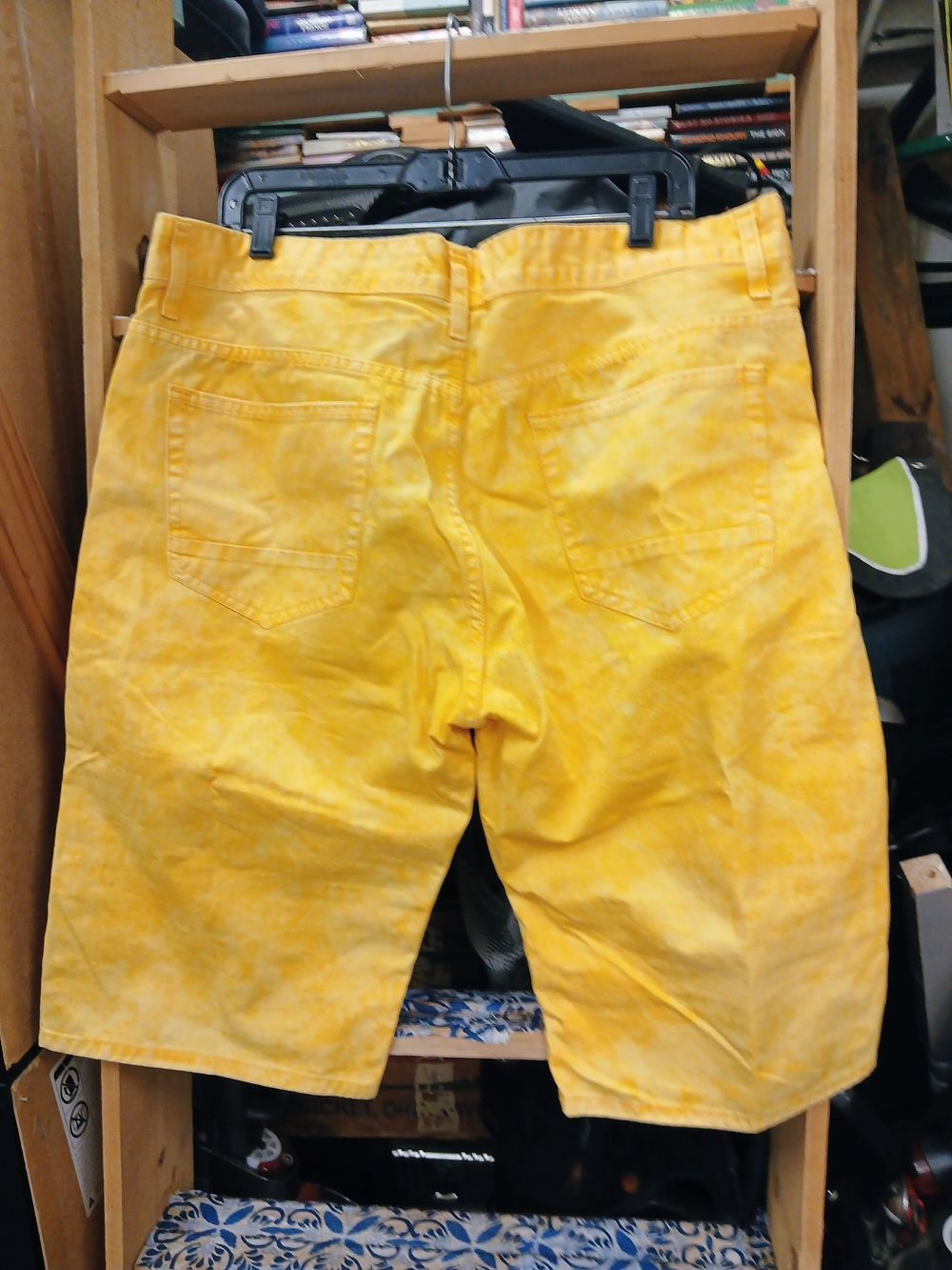 Men's Distressed Yellow Denim Shorts with Zipper Accents - Picture 2 of 4
